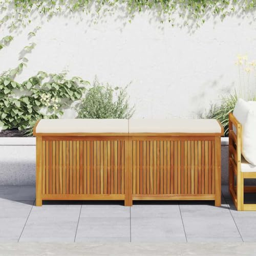 Frdhee Caja de almacenaje para paquetes, caja para cojines para exteriores, 150 x 50 x 60,5 cm, madera maciza de acacia, resistente y fácil de montar