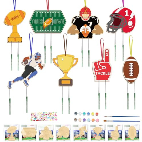 Fennoral 16 Pack Superbowls Wind Chime Kits for Kids Wooden DIY Coloring Football Craft Set with Cards for Game Day Classroom Art Activity American Rugby 2026 superbowls Party Supplies