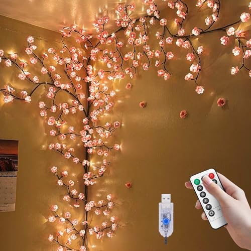 VIMAZ Cherry Blossom Lights,DIY Cherry Blossom Wall Decor for Bedroom Decorations,5.25 FT 72 LED Cherry Blossom Tree Branch Lights,Flower Fairy Lights,LED Wall Art for Home Room Decor Aesthetic