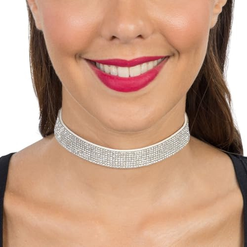 Chaks - Strass Choker Damen, verstellbares Glitzer Halsband, breite Halskette als Party Accessoire für Festival & Karneval | Breite Halskette als Party Accessoire für Festival, Karneval, Choker mit Strass und Verstellbarem Verschluss