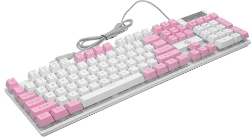 BESPORTBLE Clavier de Gamer Filaire 104 Touches Rose, Effet Mécanique | Capuchons Suspendus, Support Pliable, Abs, Caractéristiques Stables, Usage Simple