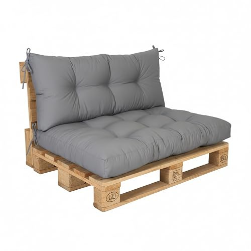 Relaxdays Palettenkissen Set, Sitzpolster BT: 126x85 cm & Rückenlehne HB: 42x126 cm, Outdoor, für Palettenmöbel, grau
