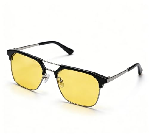 ARYIMYDP 1 Stück Nachtfahrbrille mit gelben Gläsern, polarisiert, anti-blauem Licht, matt-schwarzer Rahmen,für Nachtfahrten, ideal für Vielfahrer, Berufspendler und LKW-Fahre, die viel unterwegs sind