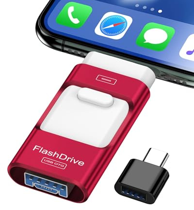 ZARMST Memoria USB 256GB para i-Phone y Android，4 en 1 USB 3.0,Rojo