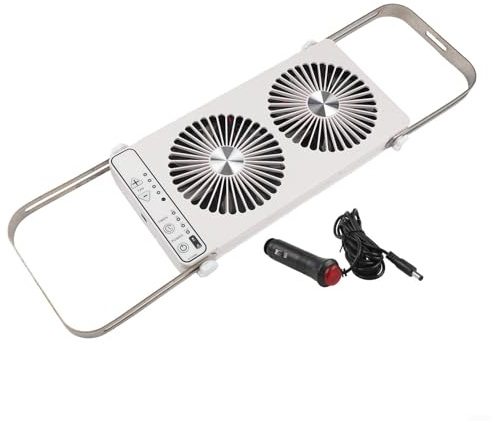 BlesConi Adjustable RV Roof Window Fan Double Row Cooling Ventilation 4 Speed Settings Expandable Design for Trailer Camper(White)