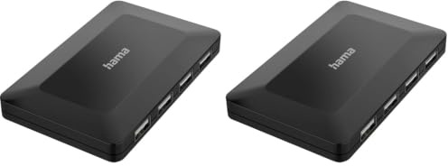 Hama USB 2.0-Hub 4-Fach Adapter (Splitter mit 4 Ports, externer USB-Verteiler mit Netzteil USB-Kabel für PC, Notebook, Laptop mit Windows oder Mac OS) schwarz (Packung mit 2)