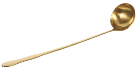 PHENOFICE Heat Resistant Stainless Steel Soup Ladle, Gold Metal Long Handle Sauce Spoon 26Cm for Catering and Hotpot Cooking