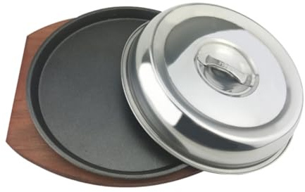 Toyvian Set de 1 Plat à Barbecue en Métal Planche Ronde en Bois et Couvercle pour Cuisson Facile et Meilleure Répartition Chaleur, pour Repas Occidentaux