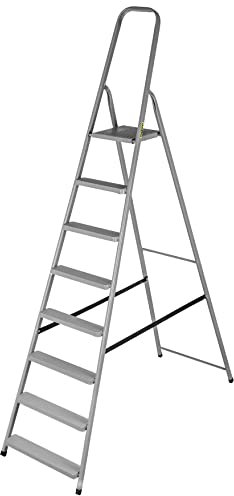 DRABEST Home Steel Ladder with Powder-Coated Finish & Platform – 8-Step Foldable Step Stool – Lightweight Design – 125 kg Capacity – 55x243x8 cm