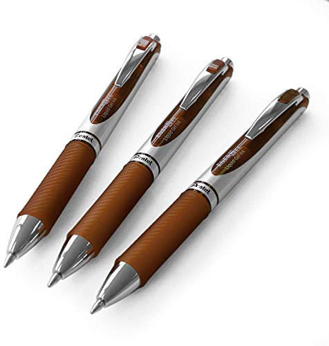 Pentel EnerGel XM BL77 Gelschreiber, einziehbar, 0,7 mm, 54 % recycelt, Braun, 3 Stück