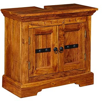 MASSIVMOEBEL24.DE Oxford Waschbeckenunterschrank Akazie, Farbe:Hellbraun lackiert, Größe:66x30x60 cm (BxTxH)