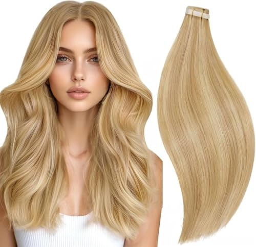 RUNATURE Tape in Extensions Echthaar Blond Highlight 30cm 20pcs 30g #16P24 glatt