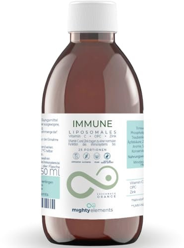 Mighty Elements 3 in 1 - Liposomales Vitamin C 1000 mg, Hochdosiert, Immunsystems, Zink 15 mg, OPC 200 mg, Höhere Bioverfügbarkeit, Orange Geschmack, Flüssig, Sanddorn