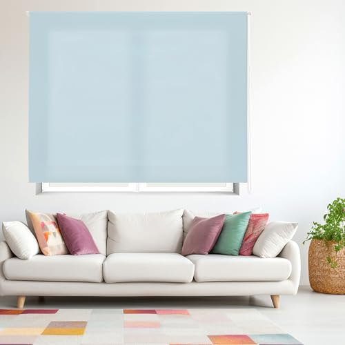 Blindecor Ara | Lichtdurchlässiges Rollo | Hellblau | 80 x 175 cm (BxH) | Stoffgröße 77 x 170 cm | Rollos für fenster