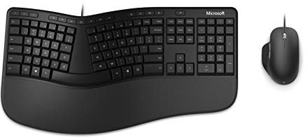 Microsoft Ergonomic Desktop (Set mit Maus und Tastatur, deutsches QWERTZ Tastaturlayout, schwarz, ergonomisch, kabelgebunden)