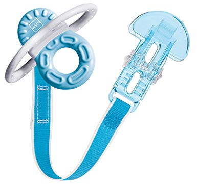 MAM Mordedor para Dientes Anteriores +2 Meses, con Broche, Azul, 1 ud | Alivio Instantáneo a la Dentición de los Dientes Posteriores, Extra Ligero y Fácil de Agarrar y Sostener, Incluye Broche