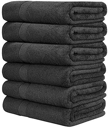 QUBA LINEN Hotel & Spa 100% Cotton Bath Towels Pack of 6, Ultra Soft, Quick Dry, Lightweight, Highly Absorbent, Perfect for Face, Hands, Spa, Gym, Hotel, Resort & Daily Use - Grey (24 x 48)