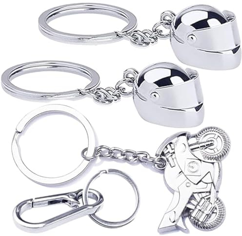 GZLU 4 Stk Motorradhelm Schlüsselanhänger set, Zinklegierung Dauerhaft | Mini Motorcycle Keychain, Silber Helm Schlüsselanhänger für Männer Frauen Schlüsselanhänge Motorradhelm