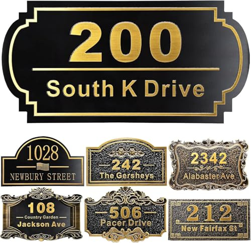 Personalized House Address Plaque 12 Cast Numbers for Outside Custom Street Name Address Sign Plate Vintage for Mailbox Door Room Classic Wall Outdoor Antique Brass