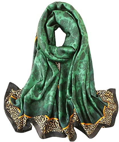 WEIGEER Silk Scarf Women Orange Shawl Stain Neckerchief Head Wrap Thin Beach Scarf Vintage Bridal Shawl Chiffon Muslim Colorful Cloth Christmas L189/W90 (Green)