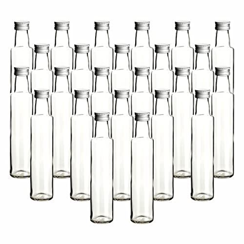 gouveo 24er Set Glasflaschen 250 ml (0,25 l) Glasflasche 250 ml Dorica Schraubverschluss PP 31,5 leere Flaschen aus Klarglas zum Abfüllen für Likör, Sirup, Saft, Öl & Essig