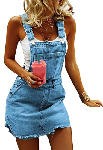 shownicer Vestito Salopette de Denim Donna Senza Maniche Abito di Jeans Estiva Casual Gonna Corta Moda Buco Strappato Vestito Scamiciato di Jeans Pantaloncini