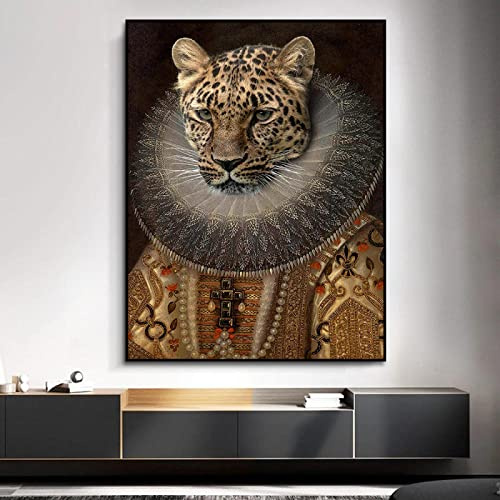 Königin Leopard Porträt Kunstdruck Leinwand Gemälde Retro Zeichnung Tier Poster Bilder für Zimmer Schlafzimmer Heimtextilien 50x70cm Rahmenlos