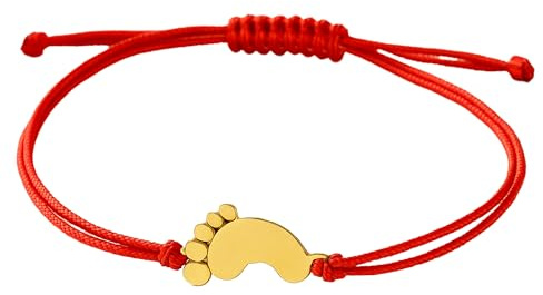 585 Gold Armband für Damen mit Babyfüßen 14K Goldarmband 16-20 cm Rot Band Geflochtene Freundschaftsbänder