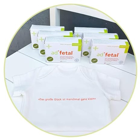adfetal Vegane Pränatalvitamine - 6 Monate - Folsäure, Jod, Vit. D, DHA - Schwangerschaftsvitamine - 180 Kapseln + Bio-Baby-Body