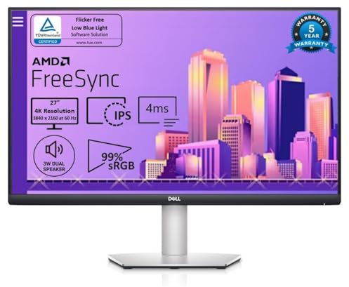 Dell Monitor S2722QCm 27/68.58 cm 4K UHD (3840x2160) | Panel IPS de 60Hz | 99% Srgb | Altavoces duales (3W) y hub USB-C, 350 cd/m²|4 ms Gtg extreme|AMD Freesync|Altura pivote giratorio inclinación|2