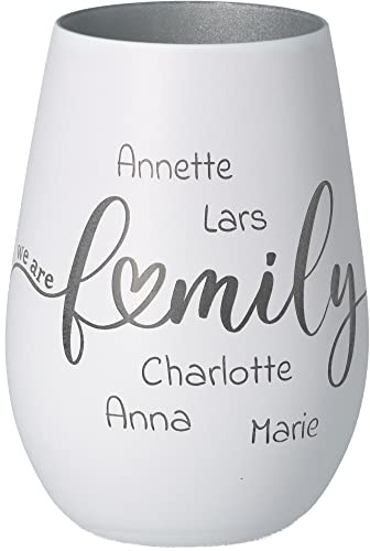 Goodtimes Windlicht We Are Family mit individuellen Namen Weiß & Silber