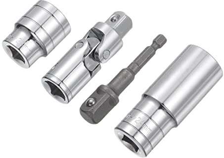 sourcing map Buchse Set 27mm Flach Tief Universalgelenk 1/4 Schlagadapter mit 1/2 Antrieb