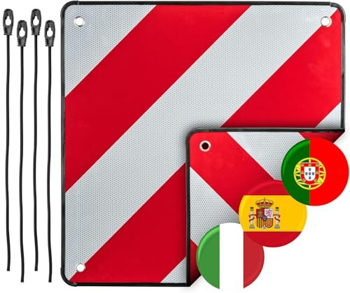 AUTOLIGHT 24 Warning Sign 2-in-1 for Italy Spain and Portugal Aluminium 50 x 50 cm White/Red Reflective for Bicycle Carrier Rear Carrier Caravan Camper
