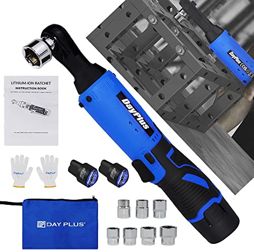 YouseaHome Ratchet Wrench Set Cordless with 2 x 1500mAh Lithium-Ion Batteries, 3/8'' Angle Wrench with 7pcs Sockets Set, Electric 40N.m Torque 12V Power Ratchet Wrenches Set w/LED Work Light