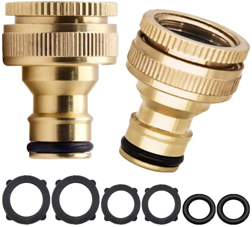 YUEHNEOM 2-pack Messing Garten Outdoor Schlauch Hahn Stecker 1/2 Zoll zu 3/4 Zoll 2-in-1 weibliche Gewinde Schnellhahn Stecker für Schlauchrohrfittings, Wasser Gewinde Wasserhahn Adapter