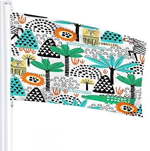 Drapeau d'arbre 4x6 FT Montagne Palmier Soleil Crocodile Tigre Zèbre Plante Fleur Drapeaux Extérieurs Grandes Bannières De Cour De Bienvenue Maison Jardin Cour Pelouse Décor