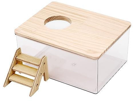 MoYouno Hamster Sandbad, Sandbad Container Toilette,transparente Hamster Badebox-mit Leiter,für Mäuse, Lemminge, Lemminge, Heimtierbedarf (Rechteck)