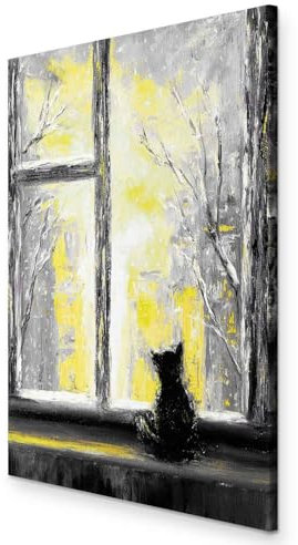 murando - Akustikbild Katze Bilder Akustikschaum Hochleistungsschallabsorber Schallschutz Leinwand 1 tlg Wandbild Raumakustik Schalldämmung Fenster Tier wie gemalt grau gelb