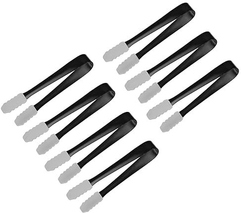 QUARKZMAN Service Pinces, 7pcs 5.3pouce - Inox Acier Glace Pinces avec Silicone Tête, Petit Pinces pour Apéritifs, Sucre, Desserts, Bar, Café (Noir)