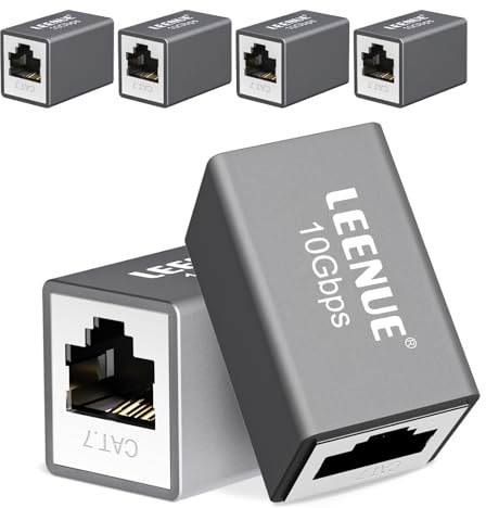 LEENUE Shielded RJ45 Coupler Female to Female, 10Gbps/600MHz, 6 Pack | Gold plated Ethernet Connector for Cat7/ Cat6/ Cat5/ Cat5e Network Cable, Supports POE, Silver Grey