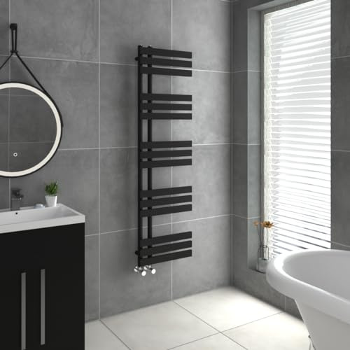 Warmehaus Designer Heated Towel Rail D Shape Bathroom Ladder Style Radiator Warmer Central Heating Black 1600x450mm