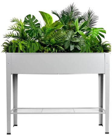 BAOYOUNI Hochbeet mit Füßen Rechteckig Gartenbeet aus Metall Groß Pflanzkasten Pflanztrog Blumenkübel Kräuterbeet Pflanzbeet für Garten, Terrasse, Balkon und Outdoor, Grau
