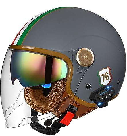 Motorradhelm mit Bluetooth Herren Damen ECE-zertifizierter Motorrad Jethelme Integrierter Bluetooth-Helm mit Anti-Fog-Doppelspiegel Rollerhelm Scooterhelm I,L