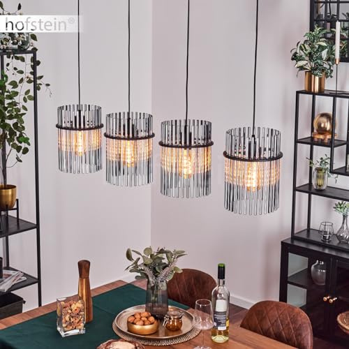 Hängeleuchte Lagielas, moderne Pendelleuchte aus Metall in Schwarz/Silberfarben, Hängelampe im Industrial Design mit Schirmen in Gitter-Optik, Höhe max. 140 cm, 4 x E27, ohne Leuchtmittel