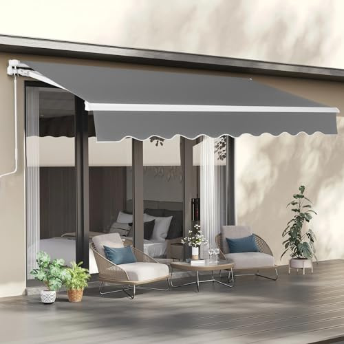 VINGLI 12' x 10' Retractable Awning for Patio Awning Door Awning with Manual Crank Handle, Aluminum Frame Door Canopy UV Resistant (Grey)