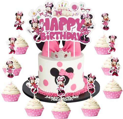 Minnie Cake Decoration, Cake Decoration Girls, Children's Cake Topper, Birthday Set for Cupcakes and Muffin Decoration, Birthday, Cake Decoration for Girls, Children's Birthday Party Decoration