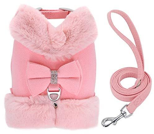 EUTYRG Hundegeschirr für kleine Hunde und Katzen, Geschirr- und Leinen-Set, warm, weich, Geschirrweste, atmungsaktiv, Welpengeschirr, Haustierleine für kleine Hunde (Rosa, XS)