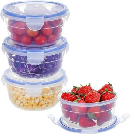 EASYLOCK 4Pack 600ML Round Food Storage Containers with Lids Airtight Freezer Storage Boxes Soup Containers Salad Bowl with Lid Sauce Pots Snack pots