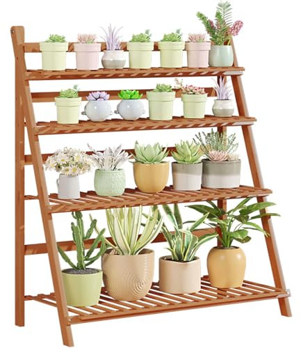 HUHJYUGE Blumenregal Outdoor, 3/4-stufiger Leiter-Pflanzenhalter, Faltbares Pflanzgefäß-Ausstellungsregal, Hoher Eck-Pflanzenständer, Blumentopfhalter für Den Garten (B 4 tier/100cm)