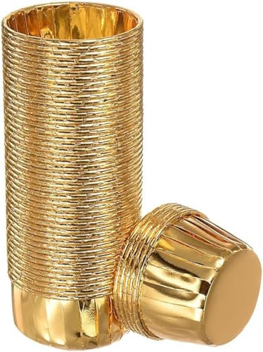 Moldes para muffins, capacillos de papel para cupcakes, capacillos antiadherentes para hornear, para hornear, cumpleaños, bodas y fiestas (oro, juego de 50)